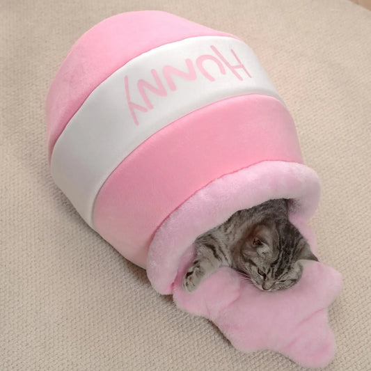 Honey Pot Cat Cave Bed, Soft and Thick Rebound Sponge Pet Nest with Removable & Washable Cushion