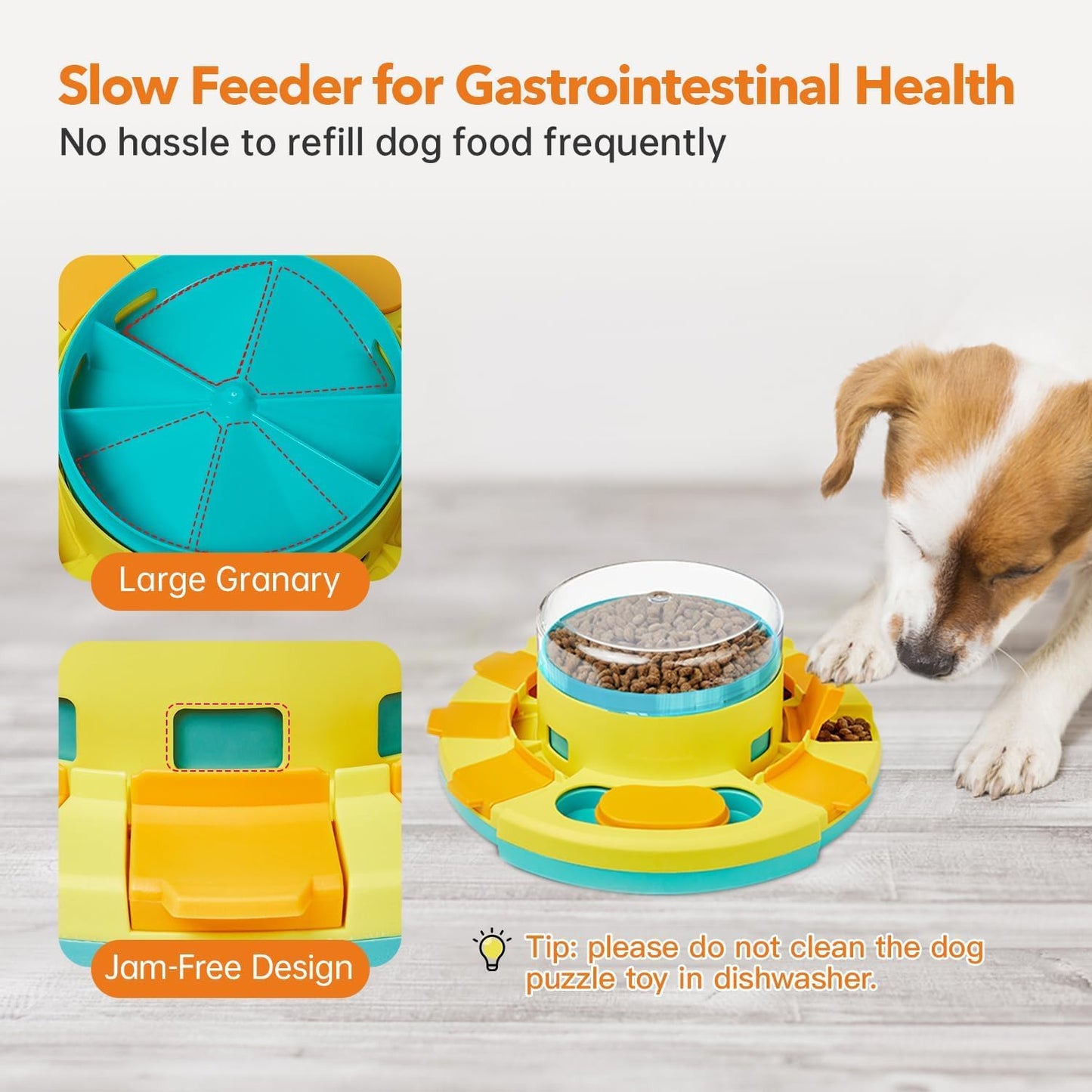 Dog Puzzle Toy 2 Levels, Slow Feeder, Pup Food Treat Feeding Dispenser for IQ Training and Entertainment for All Breeds 4.2 Inch Height