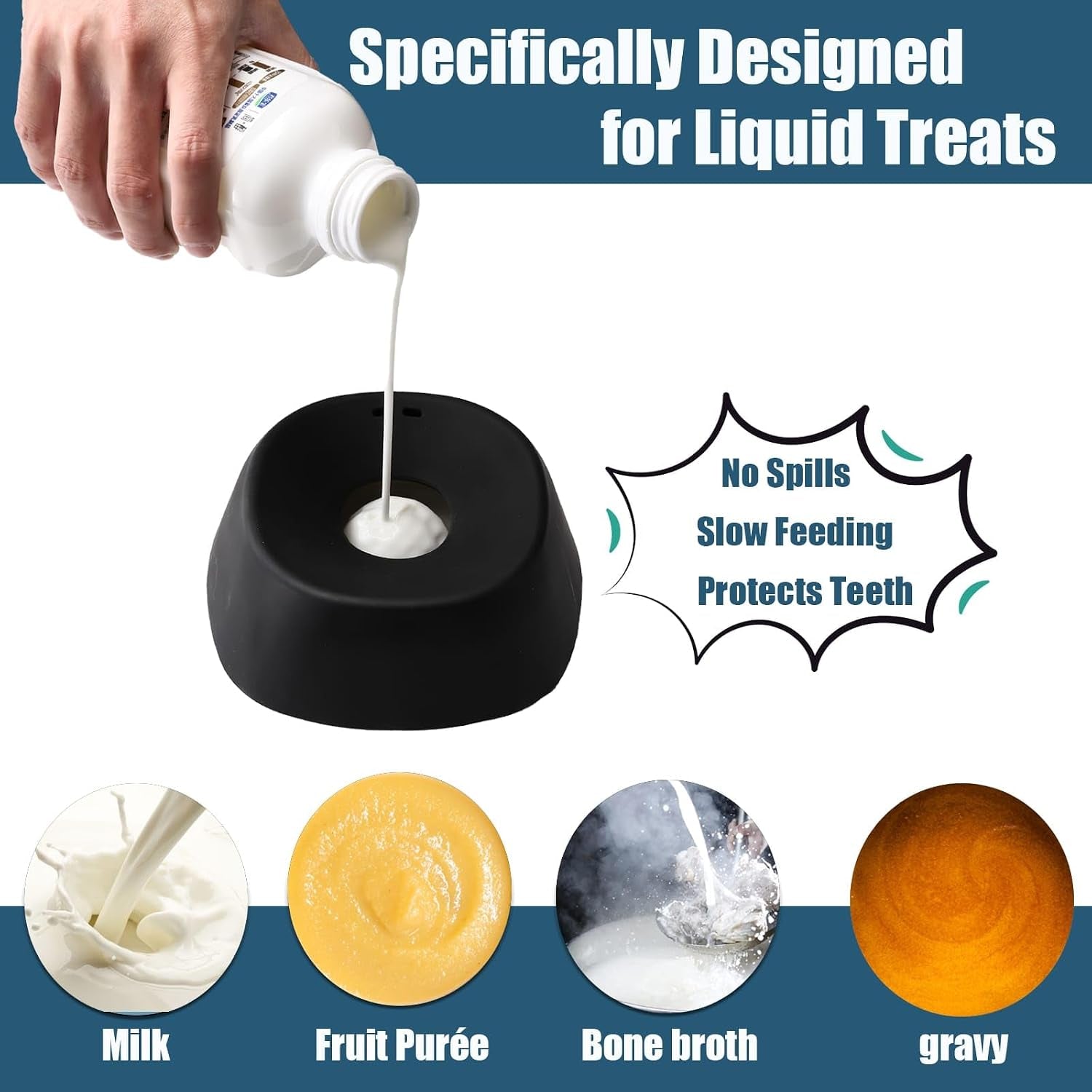 Lick and Roll Bowl for Dogs – No-Mess Slow Feeder for Bone Broth, Yogurt & Supplements | Lick and Roll Bowl with Anti-Spill Rolling Ball | for Senior Dogs, New Puppies & Post-Op Nutrition