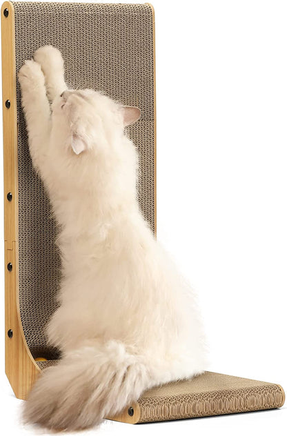 Cat Scratcher, 26.8 Inch L Shape Cat Scratch Pad Wall Mounted, Cat Scratching Cardboard with Ball Toy for Indoor Cats, Large Size
