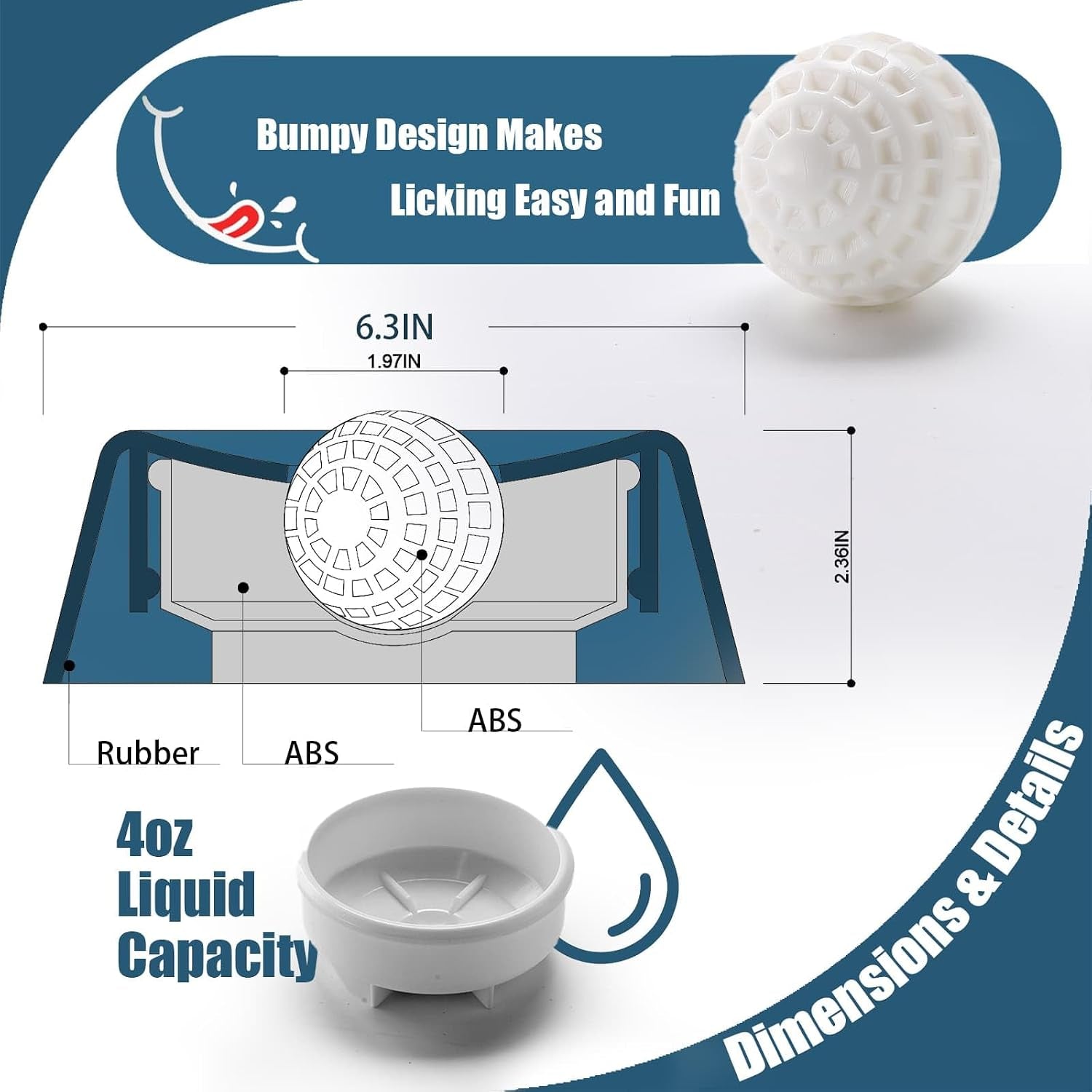 Lick and Roll Bowl for Dogs – No-Mess Slow Feeder for Bone Broth, Yogurt & Supplements | Lick and Roll Bowl with Anti-Spill Rolling Ball | for Senior Dogs, New Puppies & Post-Op Nutrition